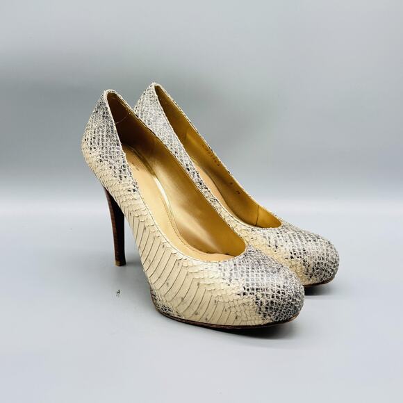 Stuart Weitzman Shoes Womens 6 Ivory Leather Pump Snake Embossed Stiletto Heels - Picture 2 of 11